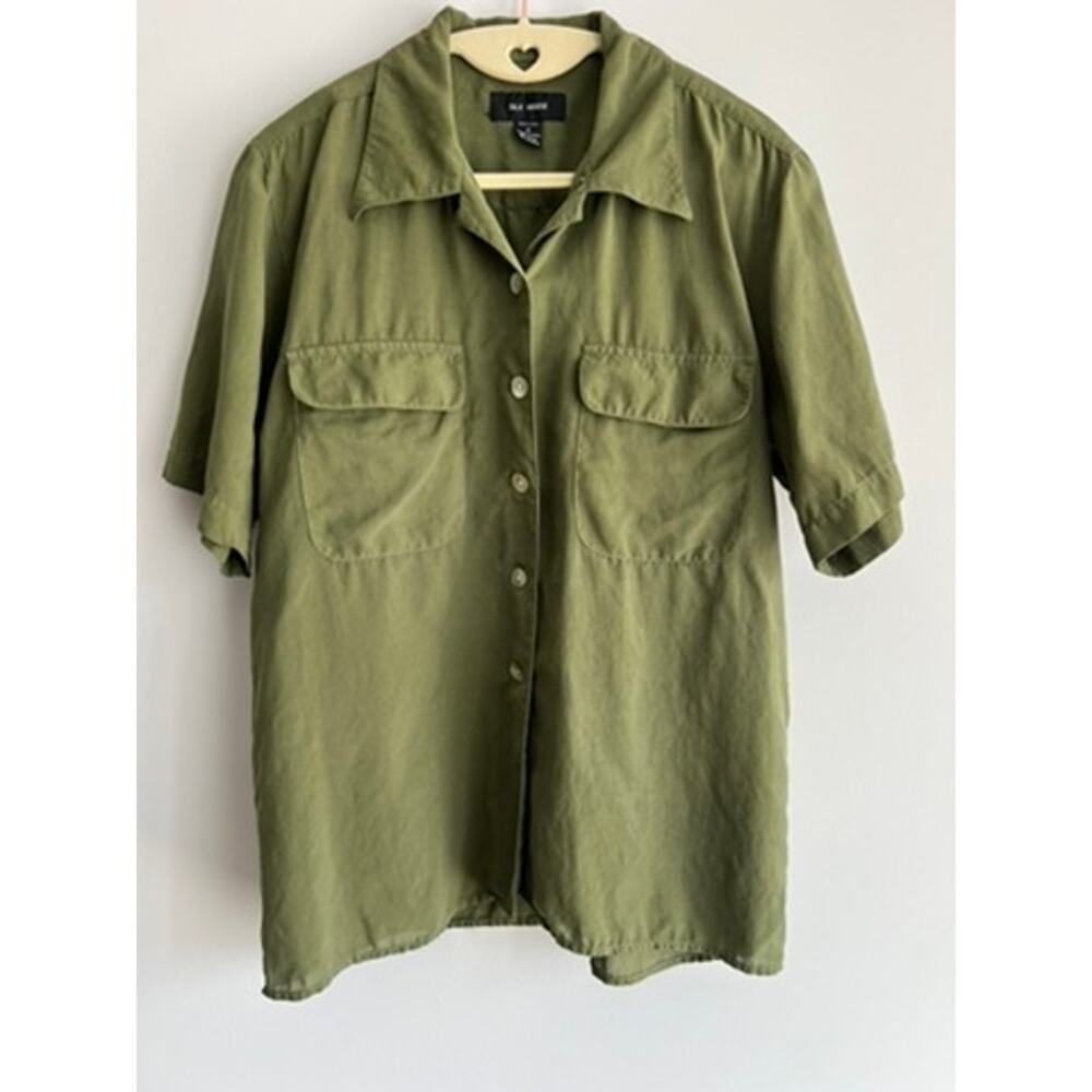 Silk House Vintage Olive Green Button Down Shirt Utility 80s 90s (Woman size S)